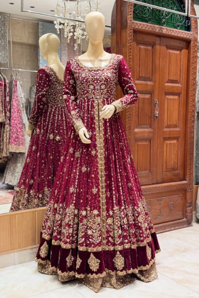 Hand-Embellished Breeza Net Open Maxi with Farshi Lehenga & Velvet Border