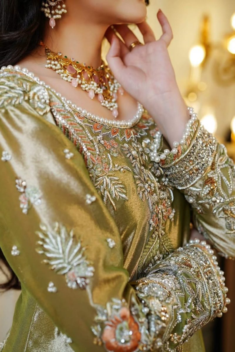 Regal Handcrafted Lama Silk Shirt & Palazzo Set with Khaddi Net Dupatta