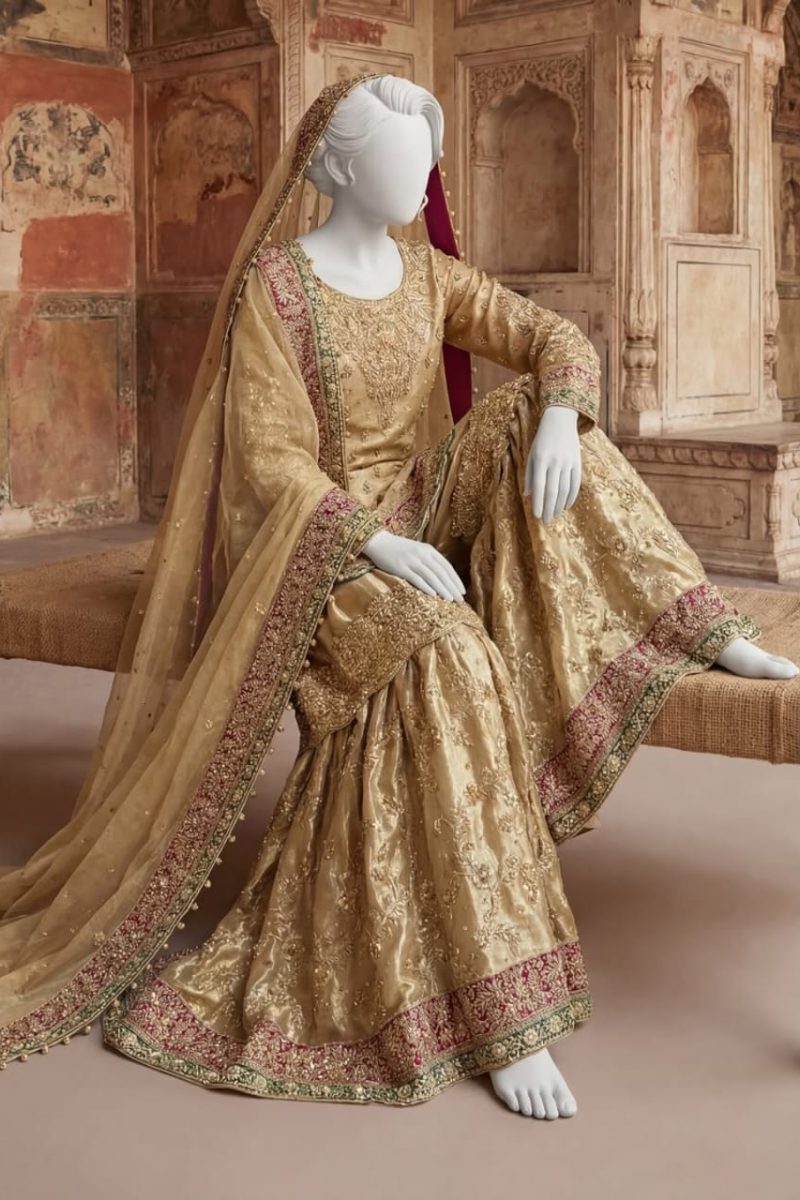 Regal Red Handcrafted Sheesha Silk A-Line Shirt & Dupatta Set