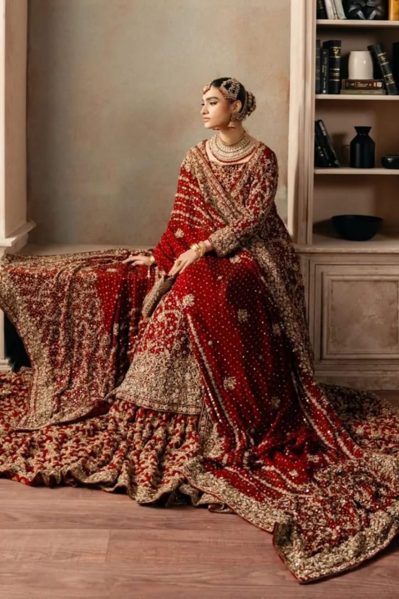 Regal Reddish Maroon Handcrafted Sheesha Silk Long Shirt & Farshi Lehenga Set