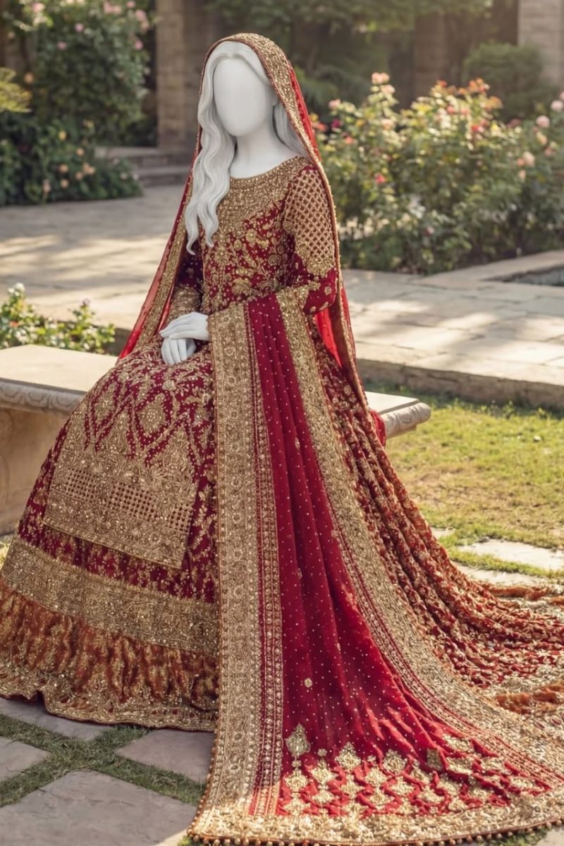 Regal Reddish Maroon Handcrafted Sheesha Silk Long Shirt & Farshi Lehenga Set